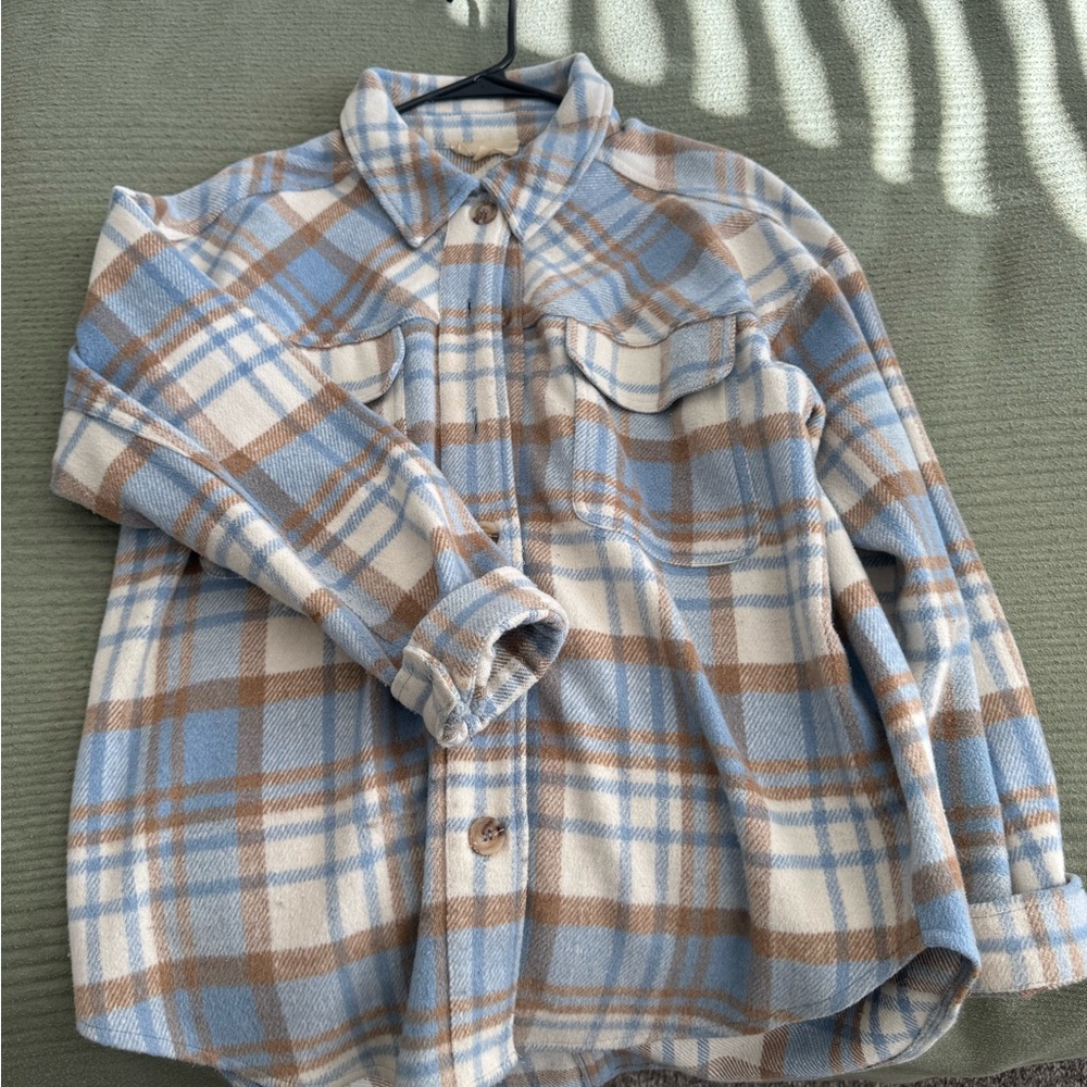 La Hearts Blue and Brown Plaid Button-Down Shirt